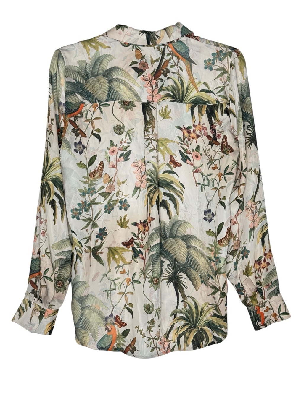 H&M Tropical Botanical Bird Print Button Front Blouse Size US 2 - Picture 4 of 10